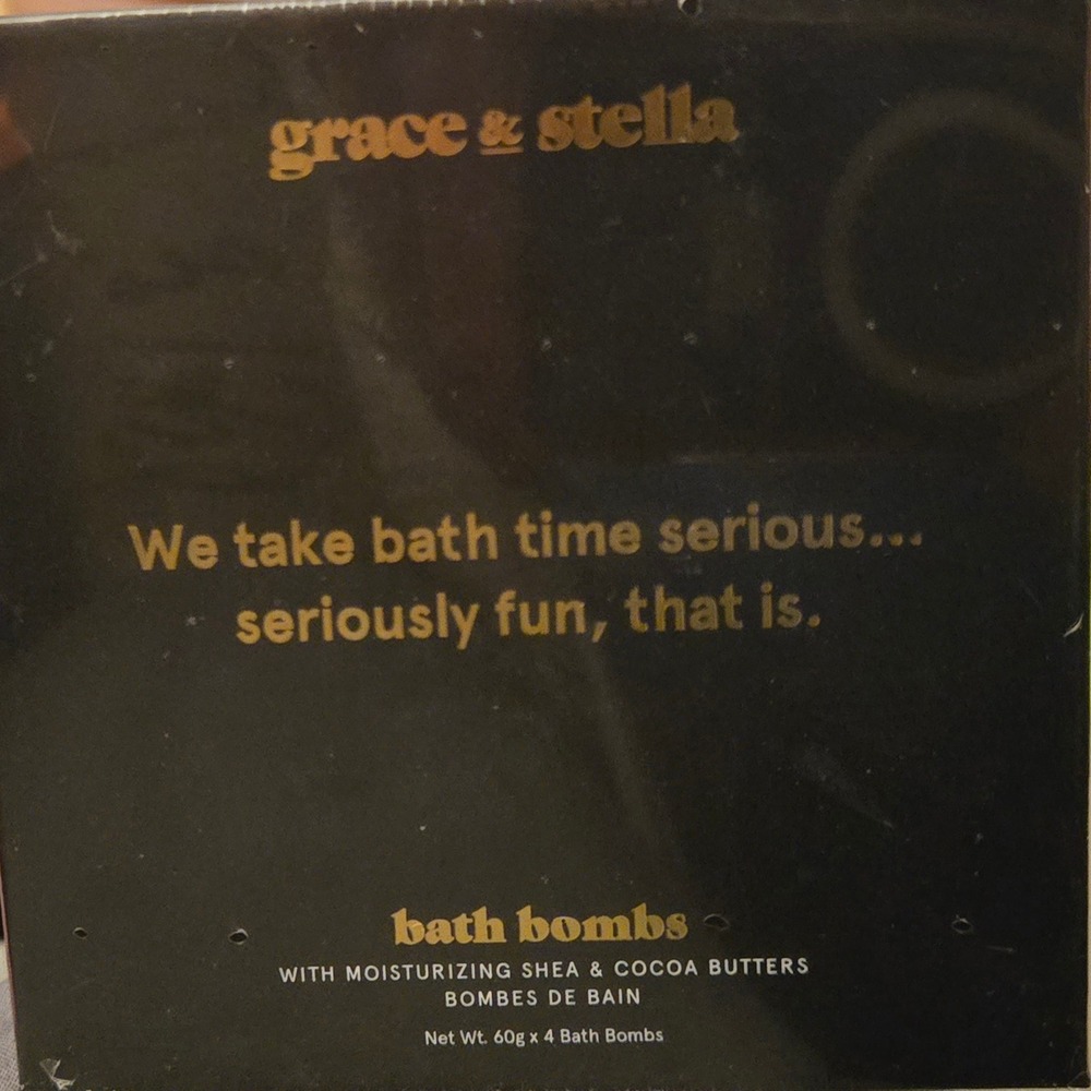 Grace & Stella Bath Bombs Set 4 Pack Shea Cocoa Butter Rose Grapefruit Vanilla